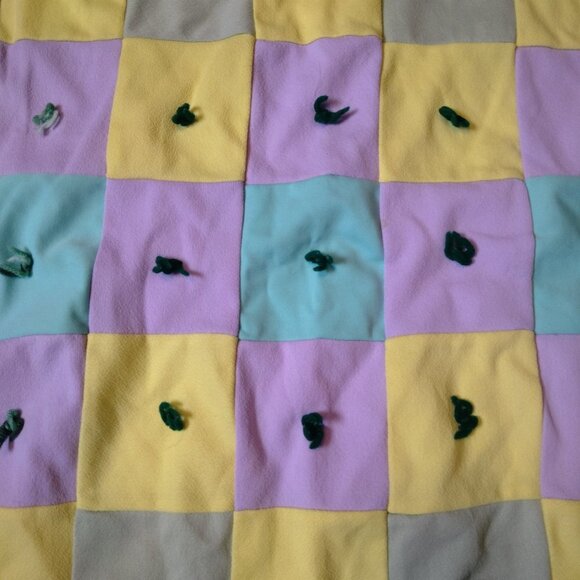 HANDMADE PATCHWORK BLOCK BABY QUILT 28X44 INCHES MULTICOLORED - Picture 3 of 5